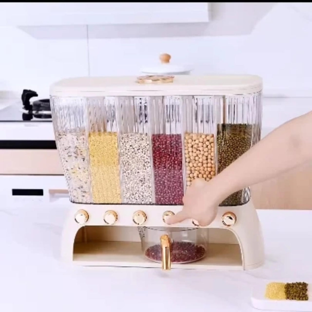 Acrylic Partitioned Dispenser for Rice, Cereal & Grains White & Cream Options