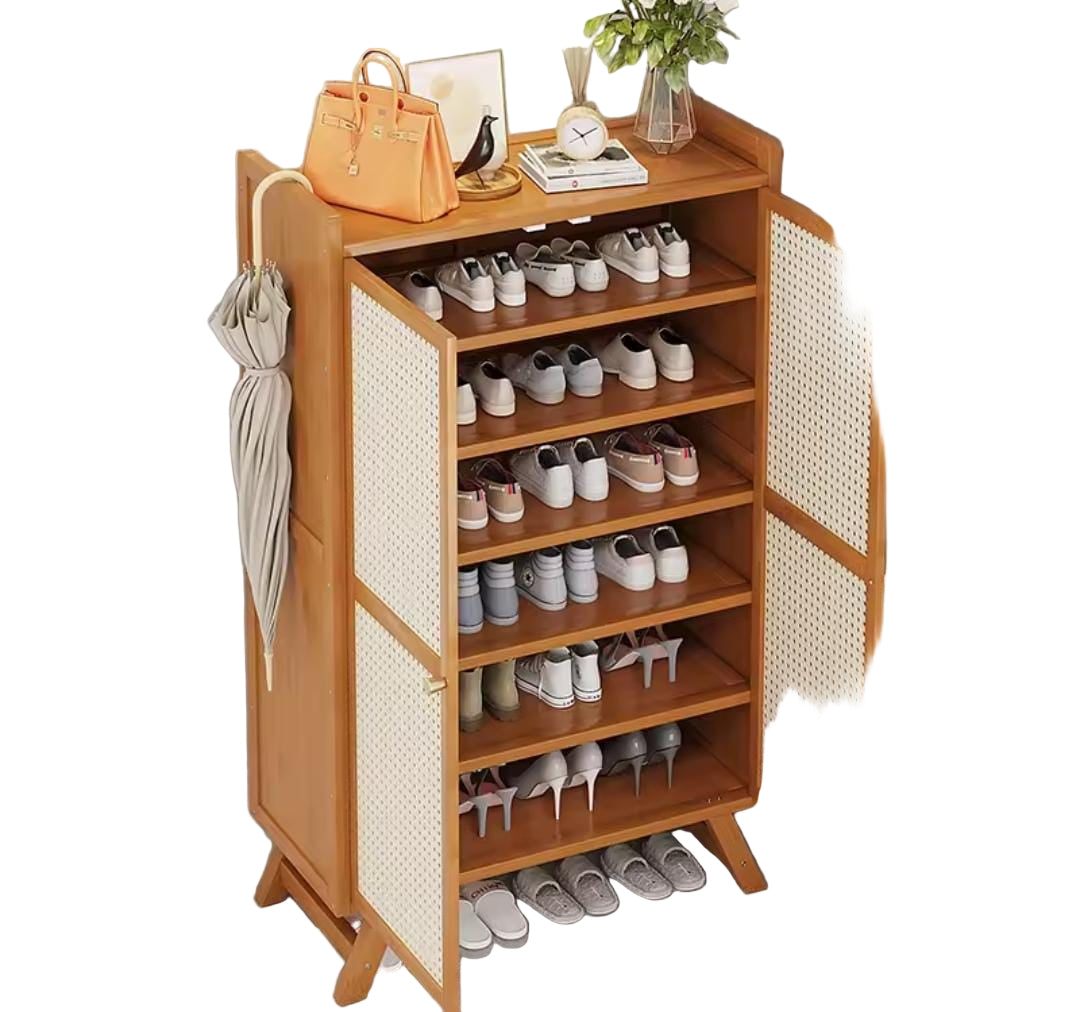 Wooden Bamboo Shoe Rack and Storage Cabinet – Ventilated Multi-Use Design