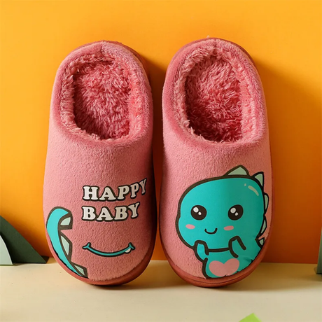 Kids Indoor Cartoon Shoes Non Slip Fluffy Slip On Furry Shoes for Boys & Girls