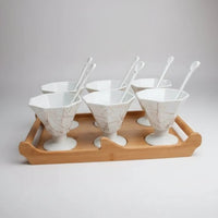 Ice Cream Ceramic Cups with Bamboo Base Kitchen and dining
