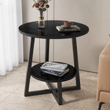 Modern Double Layer Round Side Table with MDF Top and Metal Cross Legs