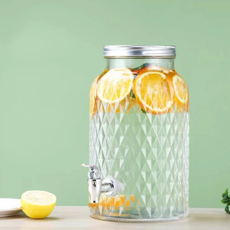 6L Ribbed Glass Juice Dispenser with Bamboo Stand for Parties, Events, and Home Entertaining- Furaha Finds Kenya
