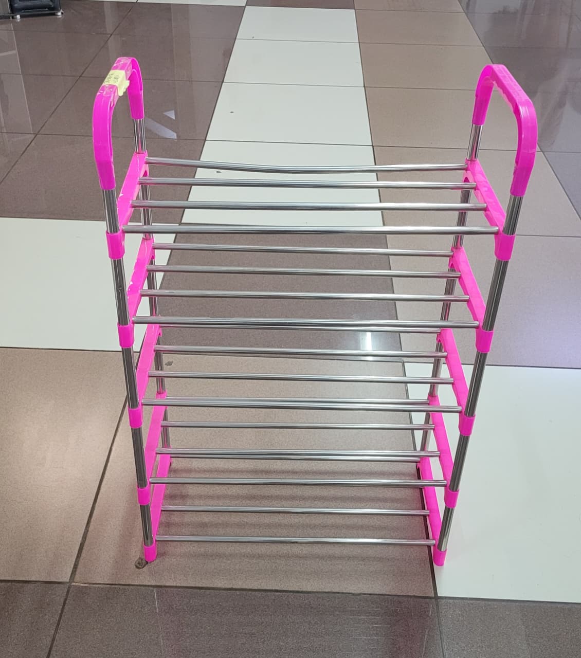 Tier Shoe Rack with Metallic Rods and Plastic Frame – Space Saving Organizer