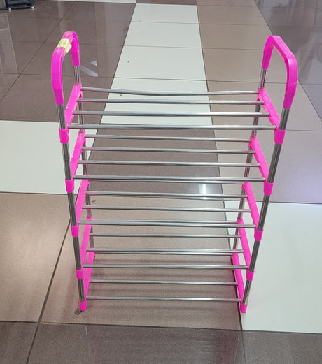 Tier Shoe Rack with Metallic Rods and Plastic Frame – Space Saving Organizer