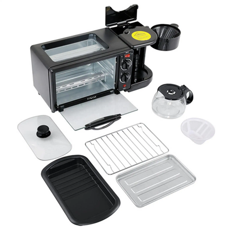 Nunix BE-12 3-in-1 Breakfast Maker 12L Oven, Coffee Maker & Nonstick Frying Pan Combo
