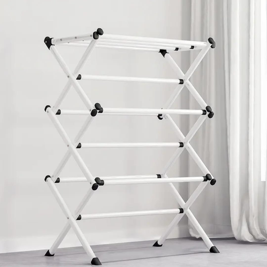 Simple Retractable Drying Rack – Three-Layer Floor Balcony Clothes Stand