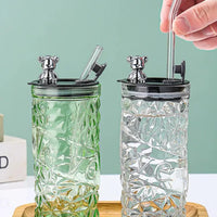 Diamond Bear Borosilicate Glass Tumbler with Glass Straw Borosilicate Tumbler Tumblers