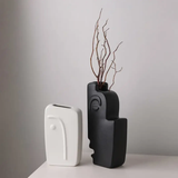 Dual Muse Abstract Face Ceramic Vase Set Charcoal Grey White Set of 2 Home & Garden Vases