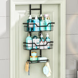 Drill-Free Over-Door Bathroom Shelf Organizer with Wall-Mounted Basket Racks