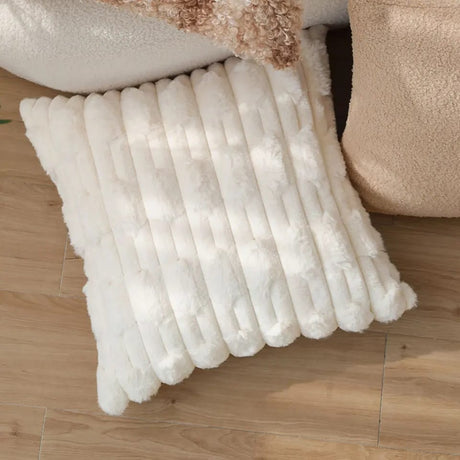 White Plush Soft Cushion Cover for Sofa Comfortable Decorative Pillowcase in Nordic Style Perfect for Living Room, Bedroom & Lounge Decor