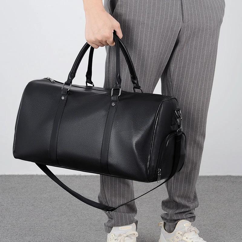 Retro PU Leather Short Trip Travel Bag – Large Capacity Waterproof Bag with Shoe Compartment Travel bag Gym Duffel Bags