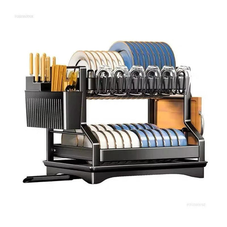 2 Tier Kitchen Dish Rack with Drain Tray Large Capacity Countertop Organizer Dish Racks