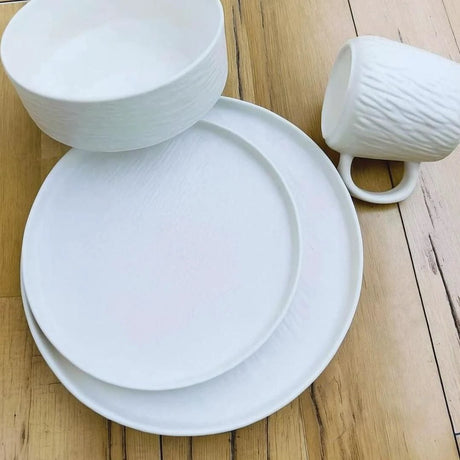 Black Ceramic 24pcs Dinner Set with Textured Modern Finish dinnerware Dinnerware Sets