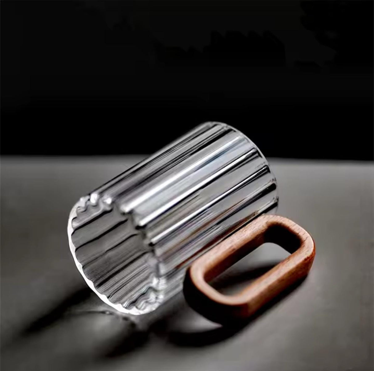 6pcs Stylish Borosilicate Ribbed Glass Mugs 350ml Microwave Friendly