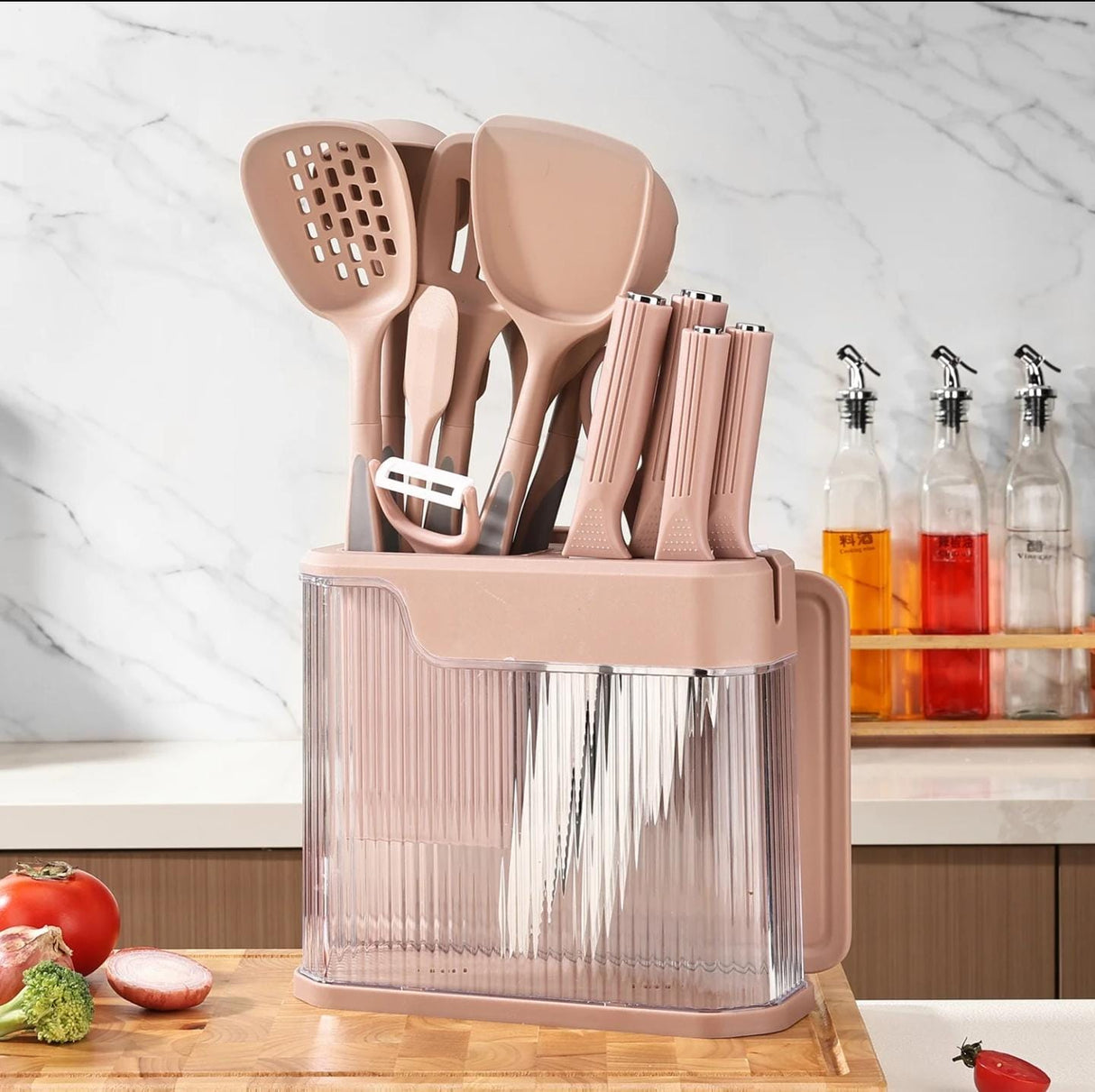 17pcs High Quality Silicone Kitchen Utensil Set – Heat Resistant 230°C with Knives, Tools, and Holder
