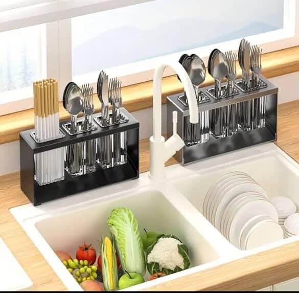 Multifunctional Countertop Organizer with Toothbrush and Kitchen Utensil Holder