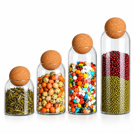 Ball Cork Transparent Jar with Bamboo Lid Storage jar Food Storage Containers