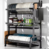 3-Layer Advanced Dish Rack – Heavy Duty Black Kitchen Organizer