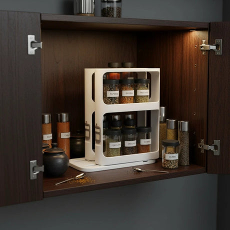 Pull Out Rotating Spice Rack White Space Saving Kitchen Organizer Spice Organizers