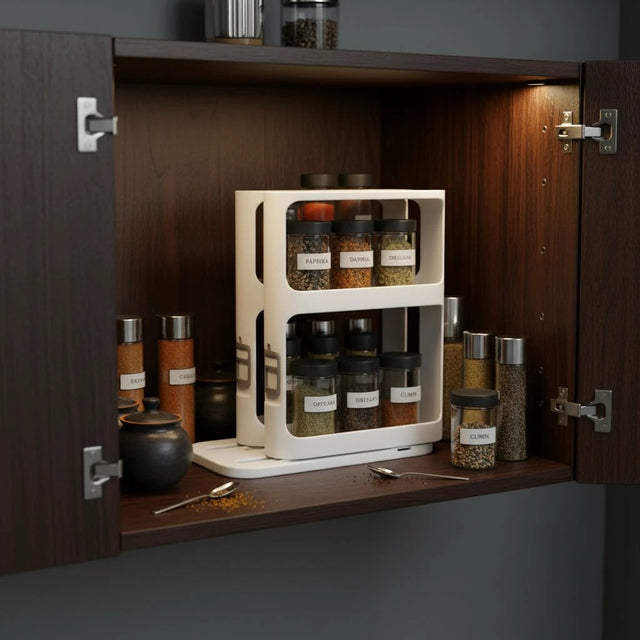 Pull Out Rotating Spice Rack White Space Saving Kitchen Organizer Spice Organizers