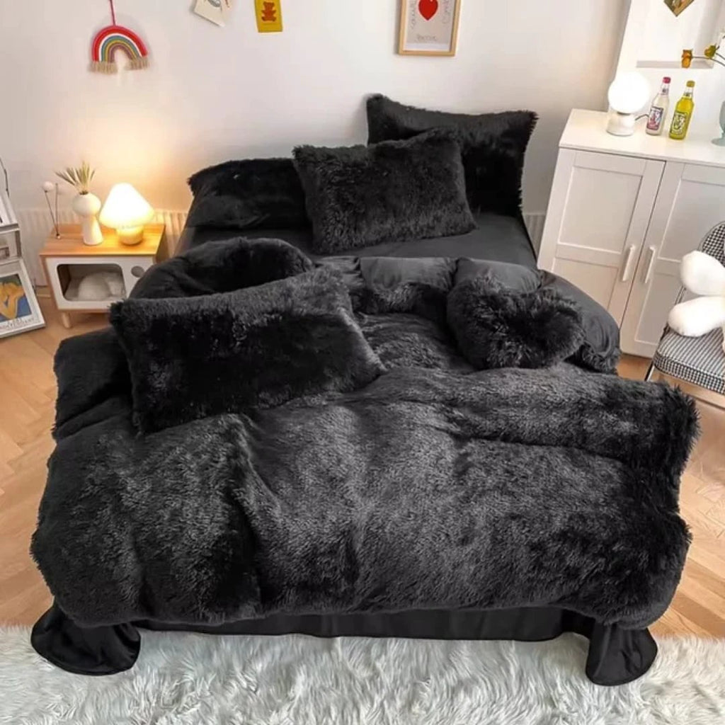 6pcs Luxury Velvet Plush Fluffy Duvet Set 6x6 with Fleece Bedsheet and Pillowcases Bedding