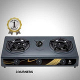 Nunix 3Burner Gas Stove Efficient Triple Burner with Metallic Top and Manual Ignition.