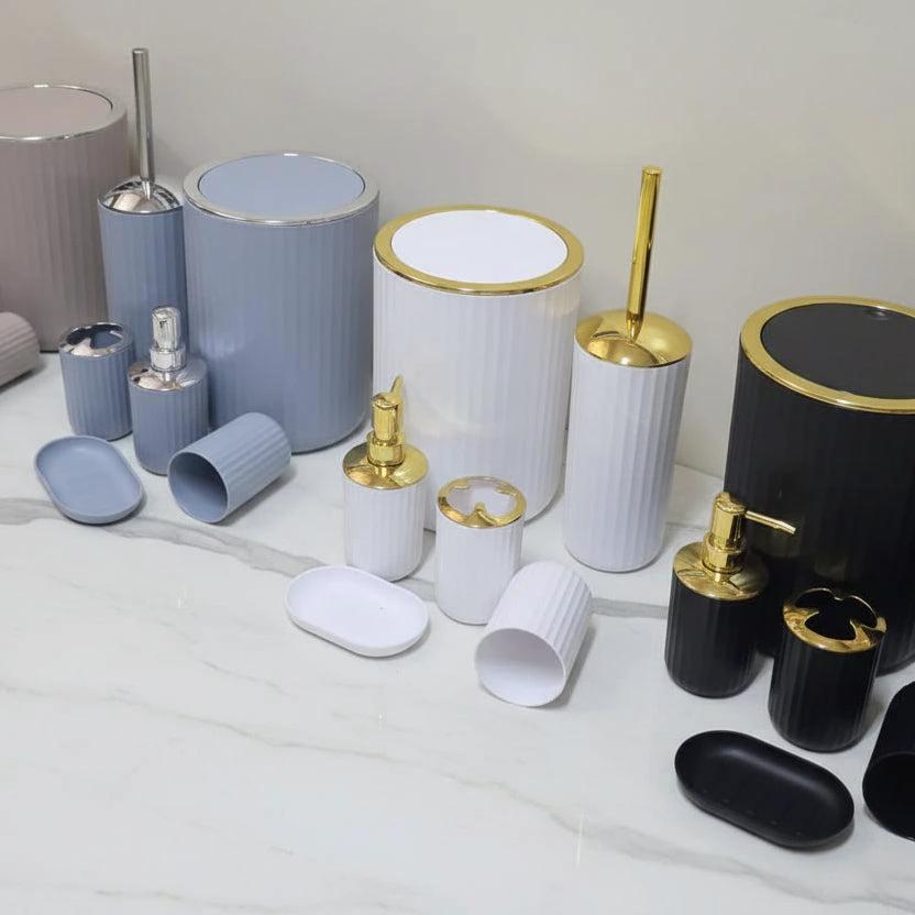 Luxury 6-Piece Bathroom Accessories Set Gold & Silver Round Design Bathroom Accessories Bathroom Accessory Sets