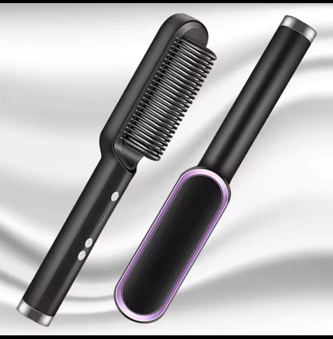 Electric Hair Straightener Comb with Rotating Brush – Black and Green