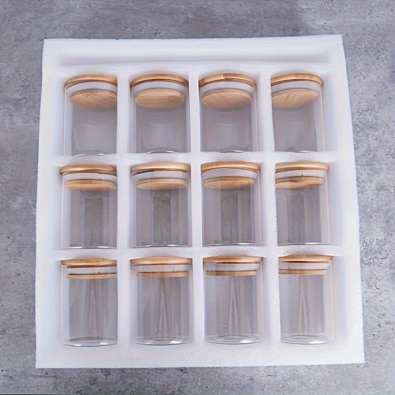 12pcs Glass Spice Jar Set with Bamboo Airtight Lids 200ml
