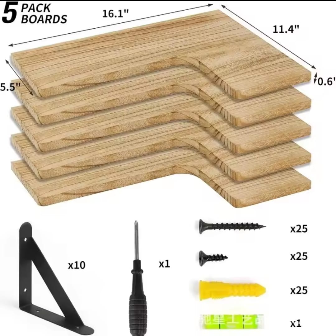 5 in 1 Rustic Wood Floating Shelves Wall Mounted Storage Set