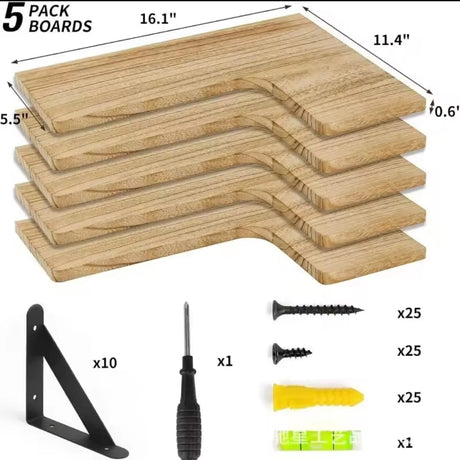 5 in 1 Rustic Wood Floating Shelves Wall Mounted Storage Set