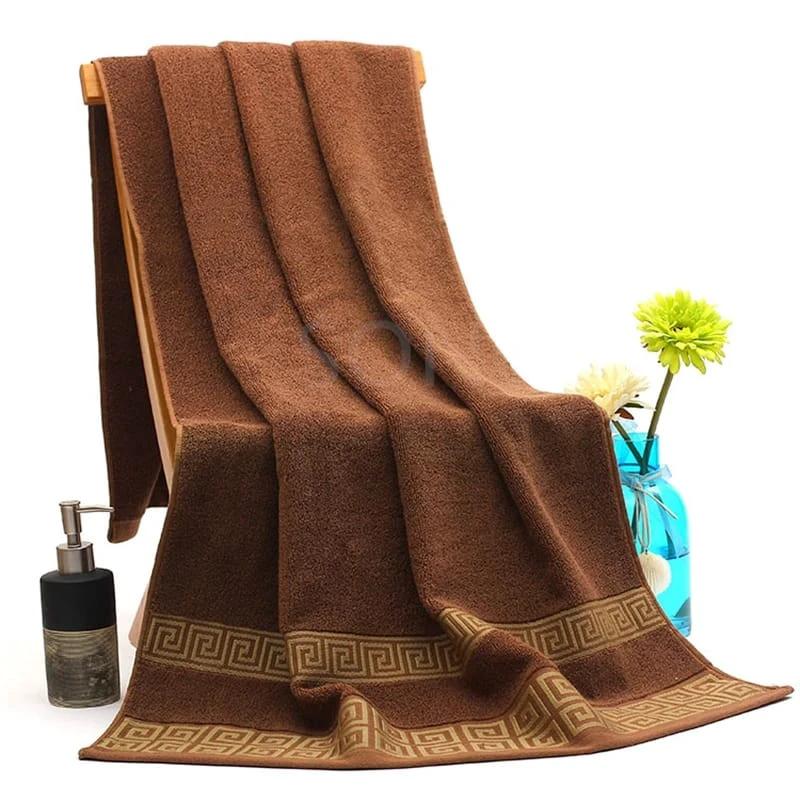 Bath Towel Set - 3-Piece 100% Cotton Greek Key Trim Home & Garden Bath Towels & Washcloths