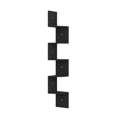Modern Zig-Zag Wall-Mounted Corner Shelf 5-Tier Space-Saving Display Rack in Elegant Black