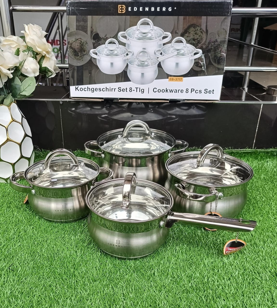 8pcs Stainless Steel Edenburg Cookware Set – Induction Bottom, Heavy Duty
