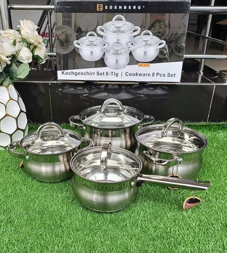 8pcs Stainless Steel Edenburg Cookware Set – Induction Bottom, Heavy Duty