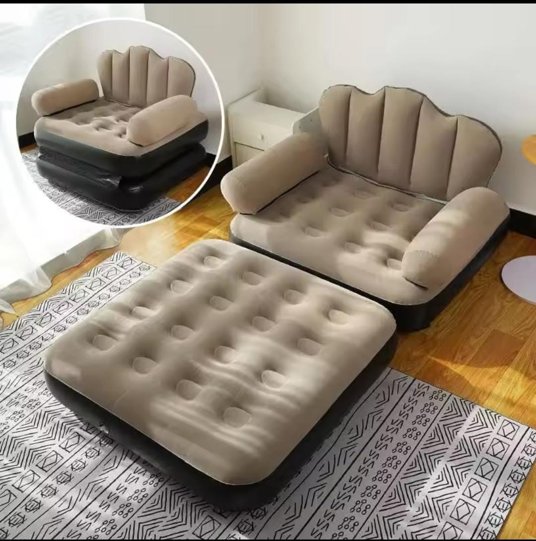 5 in 1 Inflatable Couch Lazy Sofa Bed with L-Shaped Armrest and Pull-Out Design