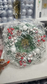 Snowy Christmas Wreath – 32cm Front Door Decoration with Pine Cones and Berries