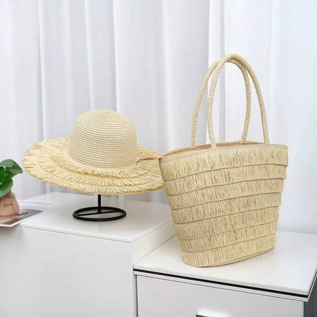 Straw Woven Beach Bag and Hat Set Beach bag Beach Bags