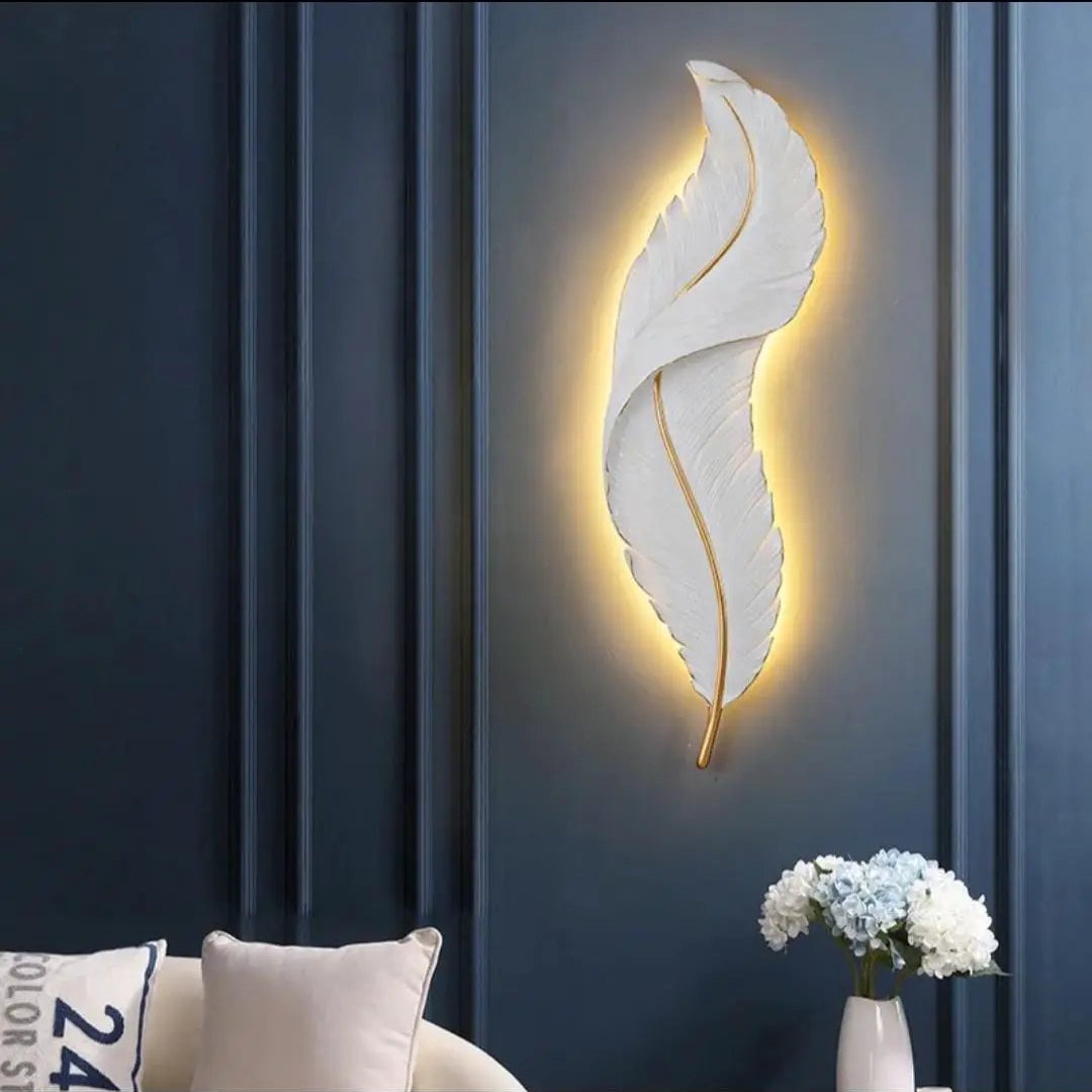 White Nordic Feather LED Wall Light Wall art Wall Art