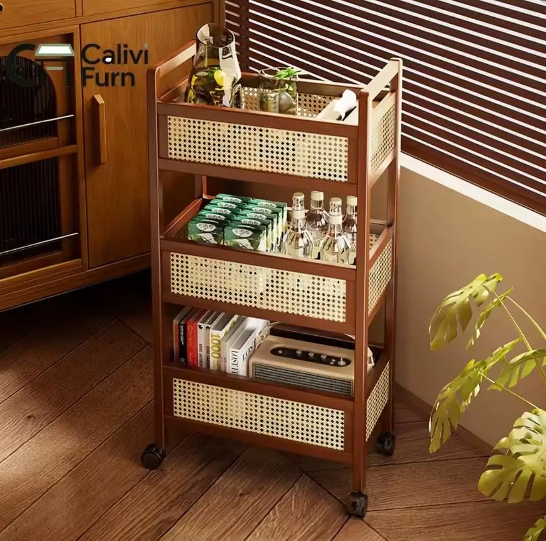 3-Tier Bamboo Slim Organiser Trolley Rolling trolley Utility & Storage Carts