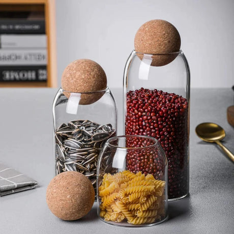 3pc Glass Storage Jars with Cork Lids Storage jar Food Storage Containers