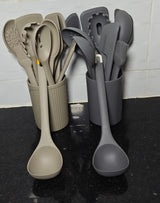 11pcs Heavy Duty Silicone Cooking and Serving Spoon Set with TPR Handles