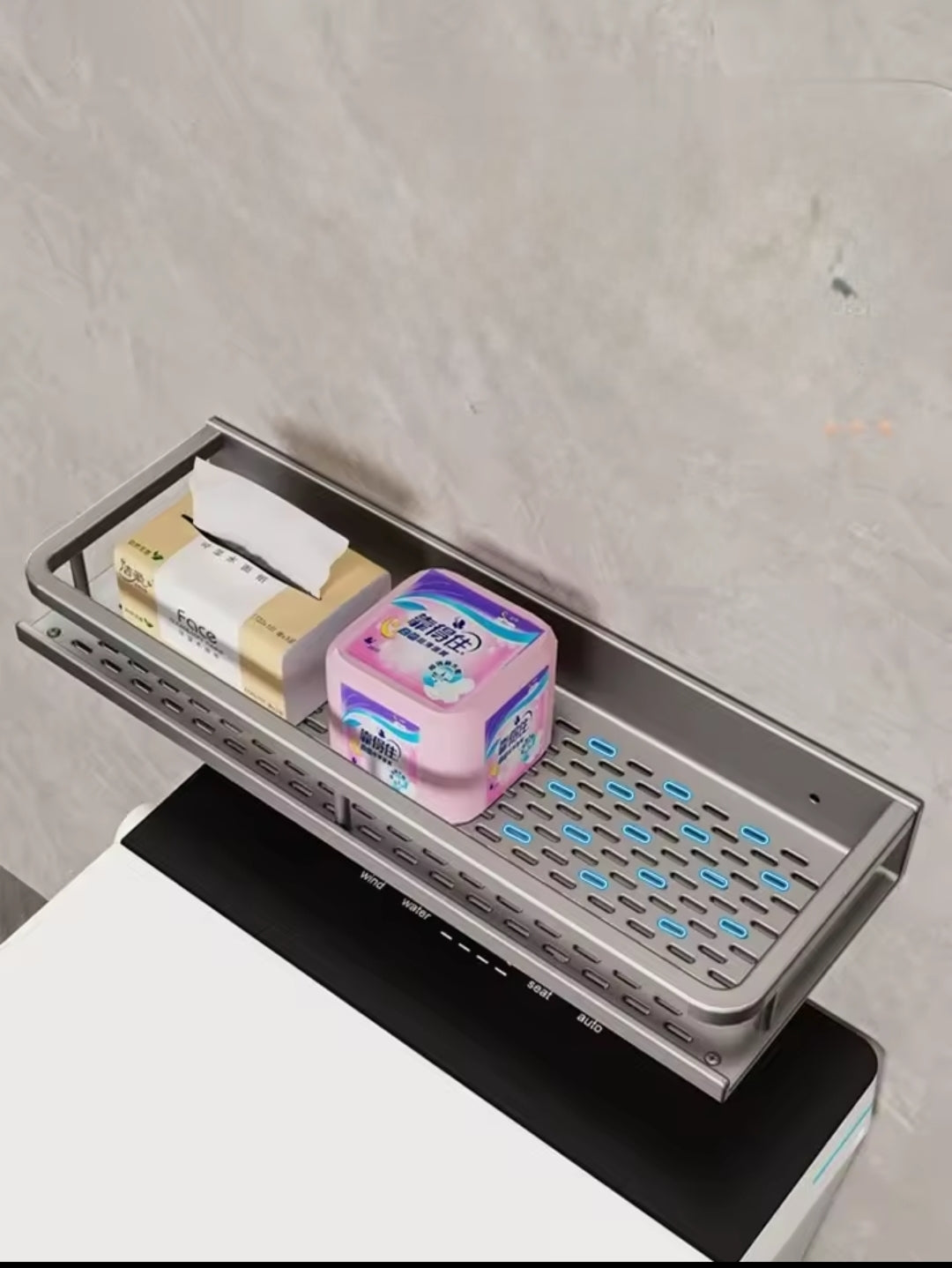 Bathroom Wall Shelf with Towel Bar – Matte Grey, Rustproof & Adhesive Mount