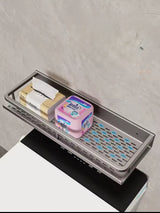 Bathroom Wall Shelf with Towel Bar – Matte Grey, Rustproof & Adhesive Mount