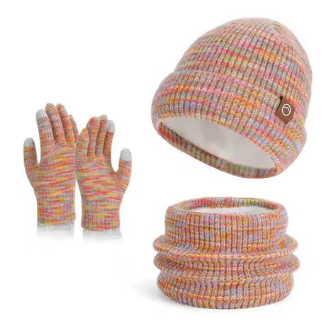 Kinija 3 Piece Knitted Winter Set Beanie Scarf Gloves Multicolour Clothing & Accessories Neck Gaiters