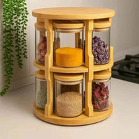 10pcs 360 Bamboo Rotating Spice Jar Set – 300ml Glass Jars with Rotatable Rack Uncategorized