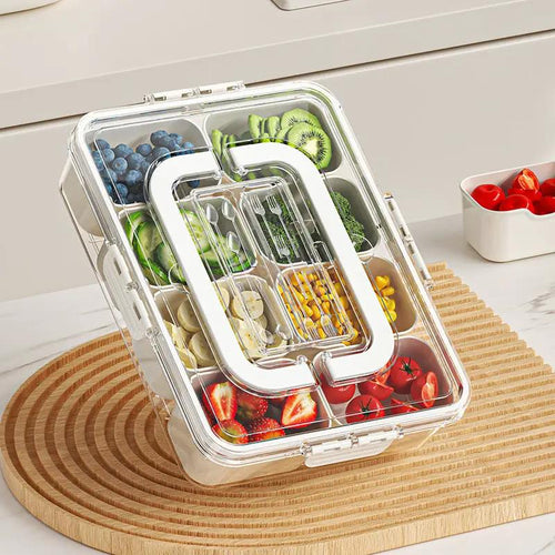 10-Compartment Clear Fridge Storage Box with Lid & Carry Handle Food Storage Containers