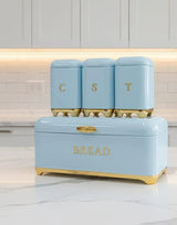 Nordic Bread Bin with 3-Canister Set Gold Bread bin and Canister set Food Storage Containers