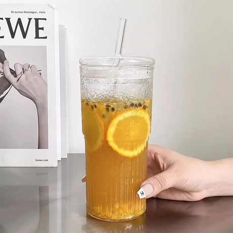 650ml Glass Tumbler with Straw Spill-Proof, Built-In Sealing Ring, for Hot & Cold Drinks.- Furaha Finds Kenya