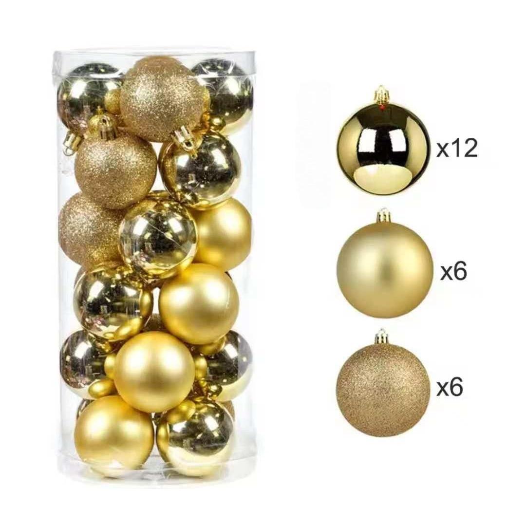 24pcs Christmas Tree Decor Balls Set – Gold, Silver & Red (3cm)